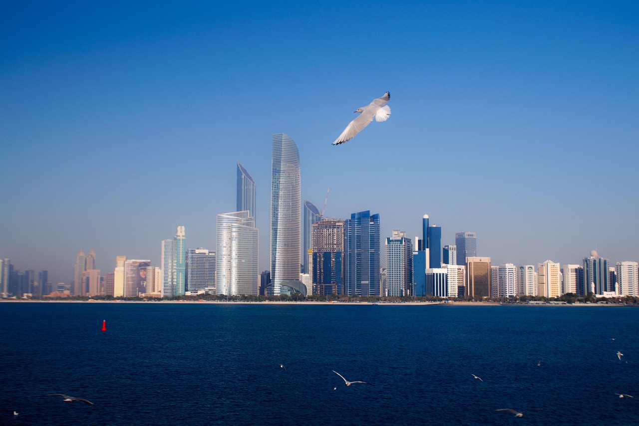 Abu Dhabi Corniche waterfront promenade and skyline