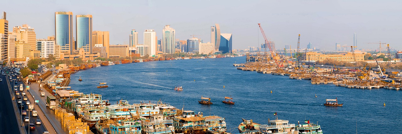 Dubai Creek with abras and old buildings