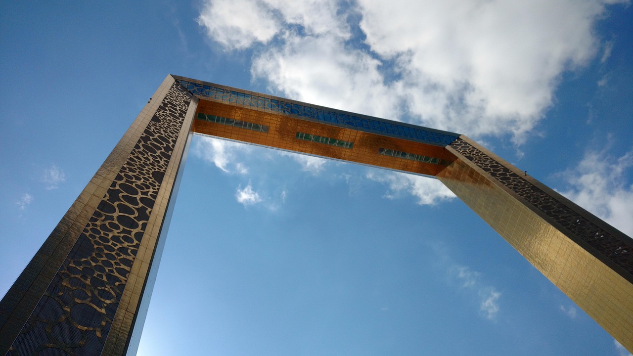 Dubai Frame with skyline in background