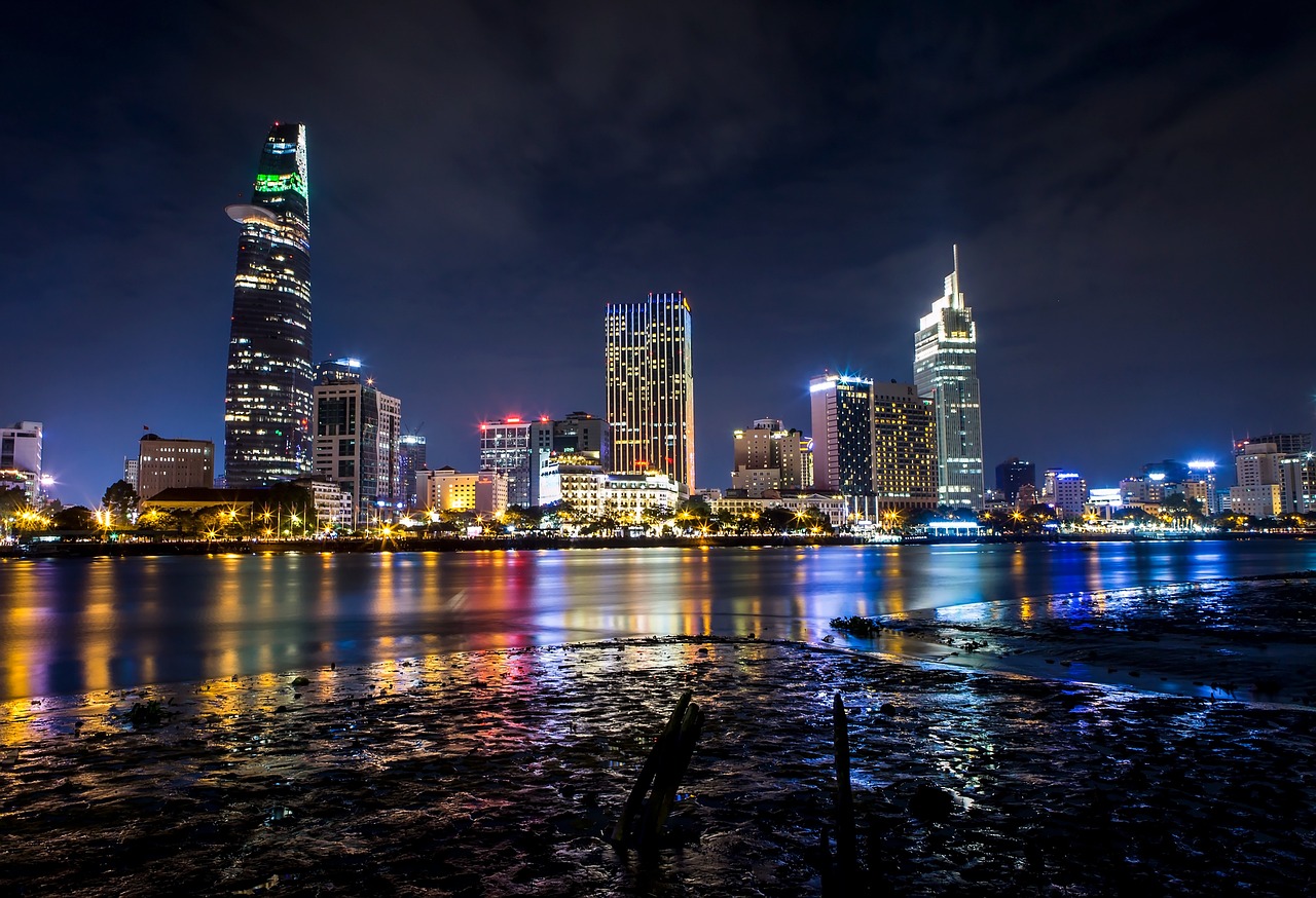 Saigon River with skyline view in Ho Chi Minh City